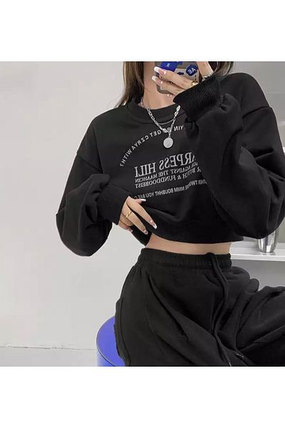 BE QUEEN Ειδικής παραγωγής Carpess Hili Printed 100% Cotton Full Winter Oversize Crop γυναικεία φόρμα