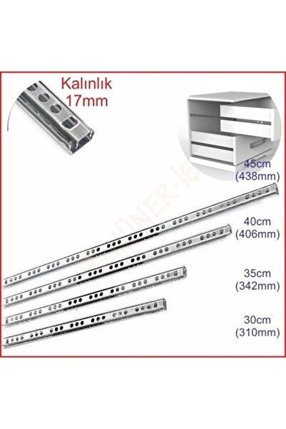 KULVARAVM 17mm 40cm Dolap Teleskopik Çekmece Rayı Çekmece Kızağı