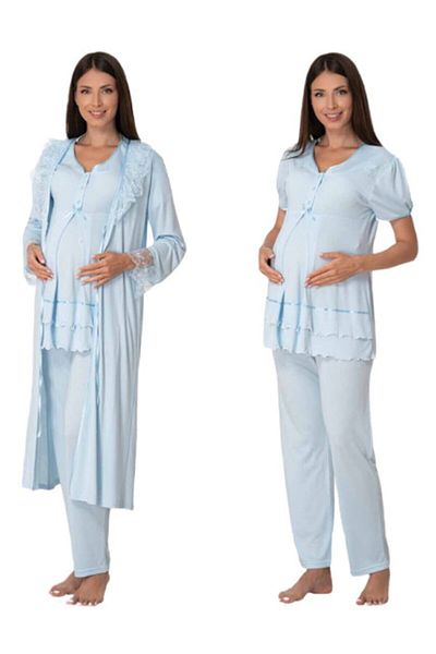 by İGP Set pijama de maternitate albastru pentru femei cu halat de toaleta