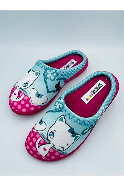 GEZER Kedi Desenli Kız Çocuk Kışlık Ev Terlik