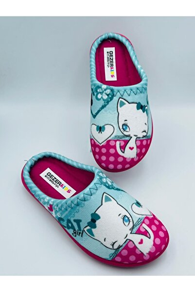GEZER Kedi Desenli Kız Çocuk Kışlık Ev Terlik