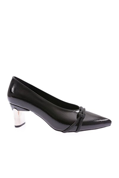 DGN Women's Silver Stone Accessory Heeled Shoes Black Wrinkled 8162821