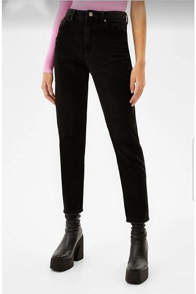 LİMABEL All Star Tower Black Mom Jeans Lycra High Waist Washed Mom Jeans Extra Comfortable