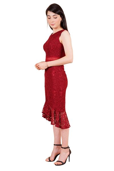 SpringStore Rochie de Seara Scurt din Dantela Bordeaux