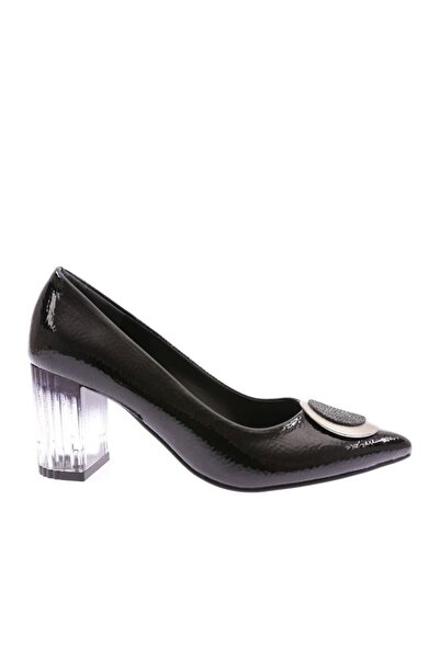 DGN Black Patent Leather - Transparent Women's High Heels with Pointed Toe an...