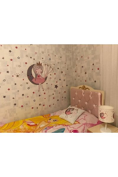 ENGINPRINT Cute Girl Sitting on the Moon Kids Room Wall Sticker Set