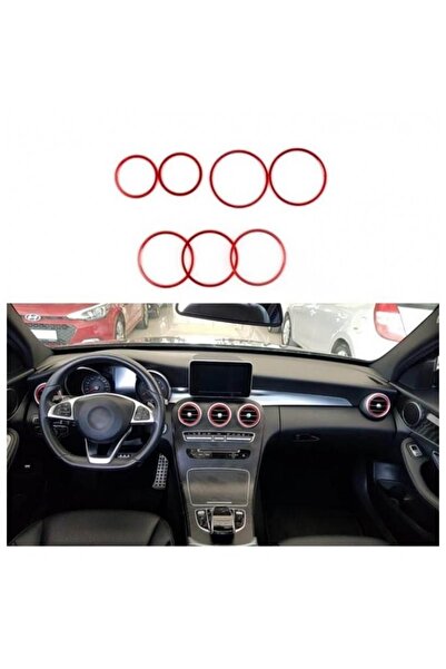 OLED GARAJ Mercedes W205 İçin Uyumlu C Serisi Klima Hava Menfez Halka Seti Kırmızı Renk
