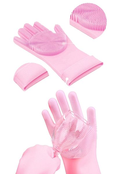 Tilbe Home Magic Silicone Dish Washing Gloves Pot Pan Scrubbing Sink Kitchen Oven Cleaning Work Gloves