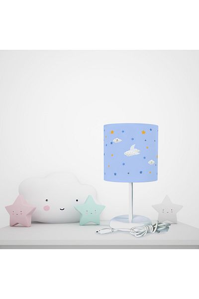 BAMBAŞKA MODA Blue Background Star and Moon Patterned Lampshade