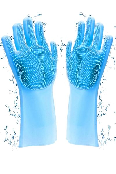 Tilbe Home Magic Silicone Dish Washing Gloves Pot Pan Scrubbing Sink Kitchen Oven Cleaning Work Gloves