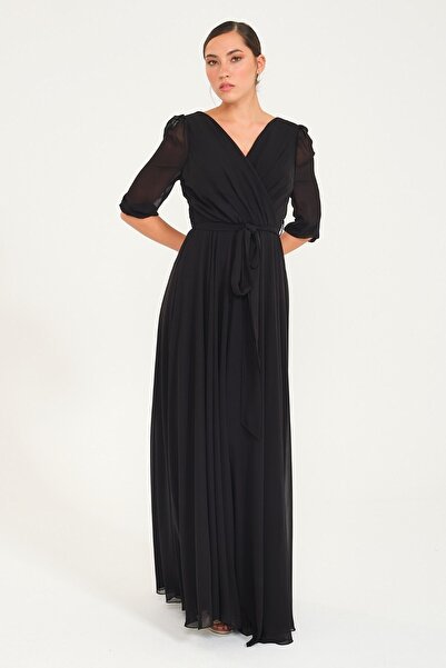 SpringStore Siyah Şifon Abiye Elbise