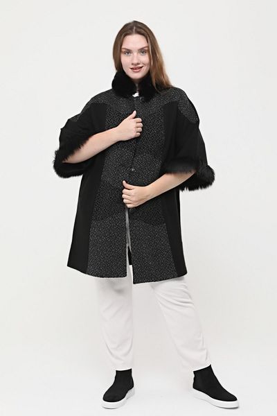 Laden Steel Knitwear Silvery Women's Double Breasted Sleeve Snap Fur Collar Black Large Size Thick Winter Mother Cardigan