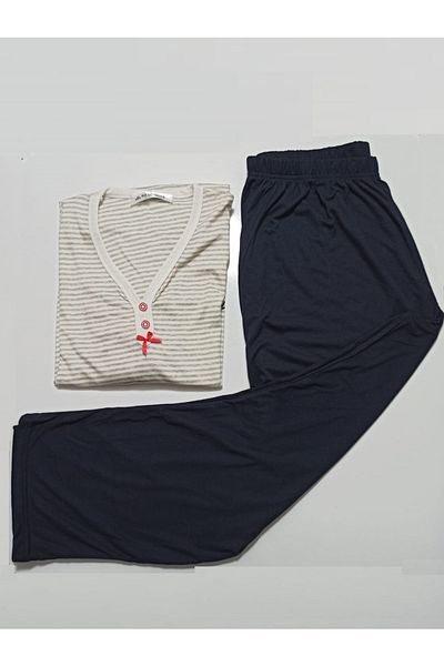 BAHHAR Plus Size, V-Neck, Viscose Fabric, Long Sleeve, Pocket, Women's Pajamas Set