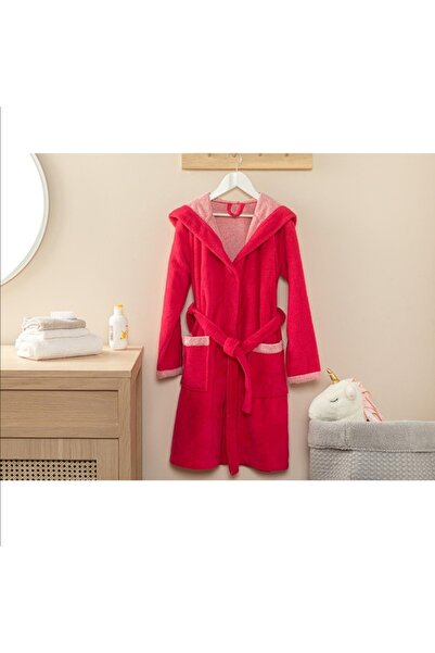 English Home Wellsoft Pamuk Çocuk Bornoz Ve Kemeri 8-10 Yaş Pembe