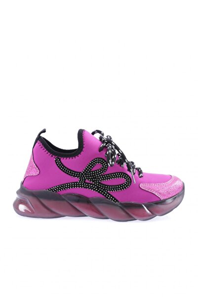 DGN Women's Stretch Detailed Silver Stone Lace-Up Sneakers Shoes Purple 3293137