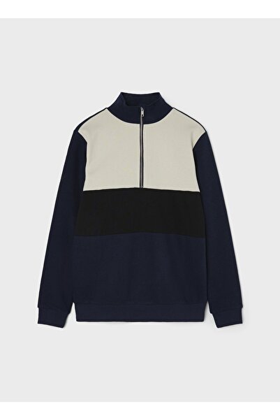 Lmtd Geometrik Erkek Çocuk Lacivert Sweatshırt Nlmnazıp Ls Half Zıp Sweat