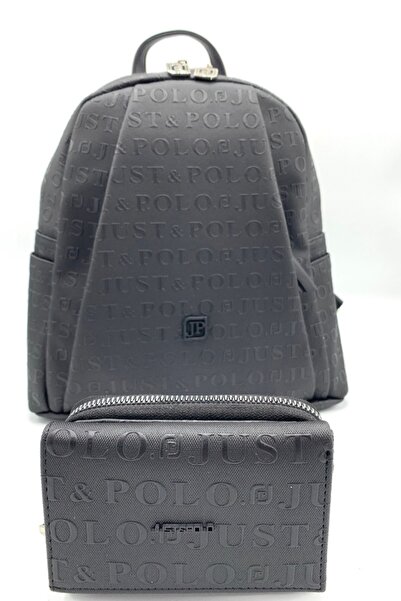 Just Polo Women's Black Backpack and Wallet Combination