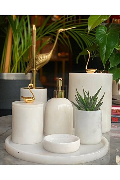 MIARIK DESIGN & DEKORASYON Dekoratif Beyaz Mermer Gold Kuş Kuğu Detaylı 7 Li ...