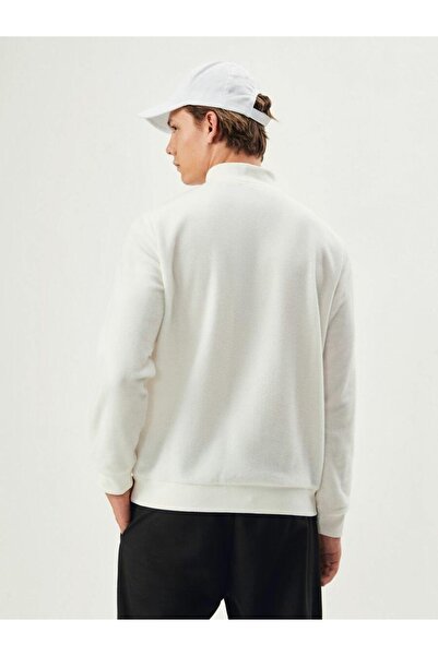 Ltb Marıfod Yarım Fermuarlı Dik Yaka Beyaz Sweatshirt