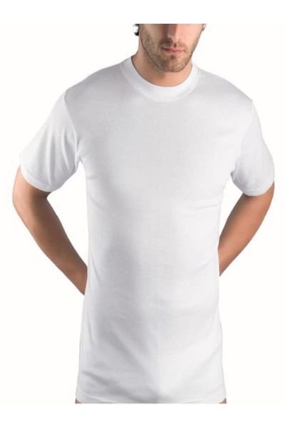 MELODİ LİFE Tekkaplan Men's White Crew Neck Half Sleeve Undershirt 6 Pieces