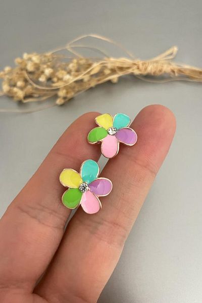 Jaida Moda Women's Rose Colored Daisy Figured Flower Earrings