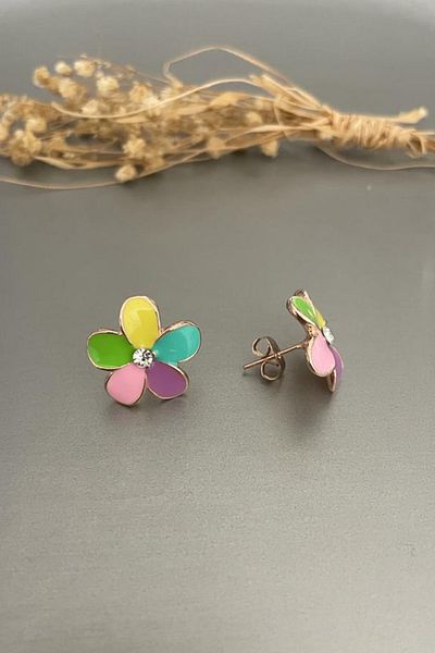 Jaida Moda Women's Rose Colored Daisy Figured Flower Earrings