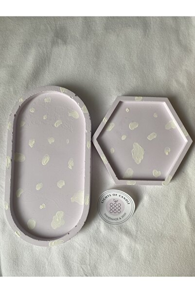lıghts of candle handmade & 2020 2’li Lila Inek Desenli Dekoratif Oval Organi...