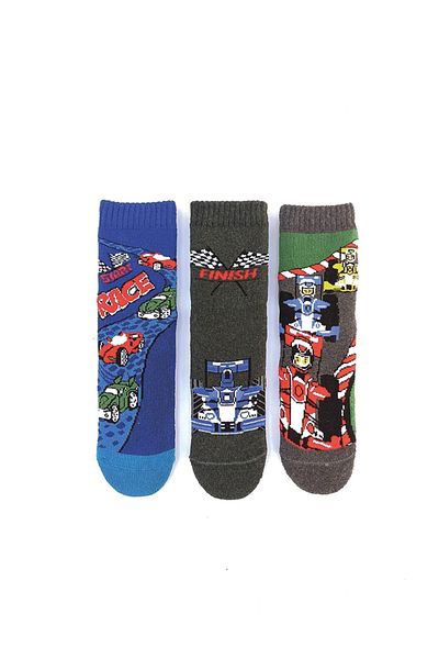MEM SOCKS Комплект от 3 детски чорапи с шарка Rally, неплъзгащи се