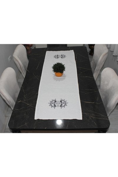 LİSAHAN Cream Moon And Sun Printed Runner