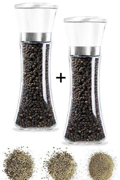Tilbe Home Black Pepper Salt Mill 2 Pieces Ceramic Blade Grinder Large Size White Set