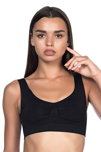 Emay Women's Black Seamless Low-cut Gathering Bra New Season (1 Piece Economical)