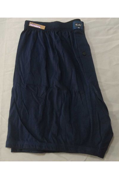 Tutku Men's Belted Waist Buttoned Front Large Size Dark Navy Blue Color Cotton Combed Boxer Boxers