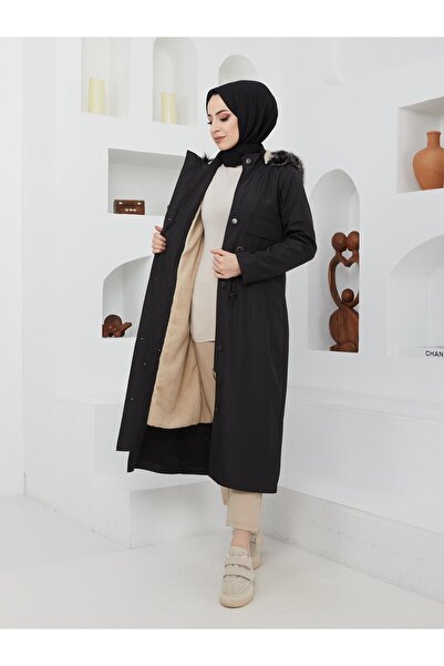 KMKkombin Γυναικείο αδιάβροχο και αντιανεμικό παλτό μεγάλου μεγέθους με πλήρη γούνα