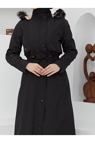 KMKkombin Γυναικείο αδιάβροχο και αντιανεμικό παλτό μεγάλου μεγέθους με πλήρη γούνα