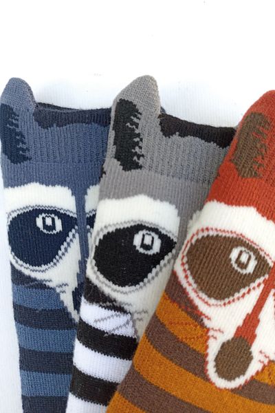 MEM SOCKS Комплект от 3 детски чорапи за хавлии с 3D шарка на миеща мечка, неплъзгащи се
