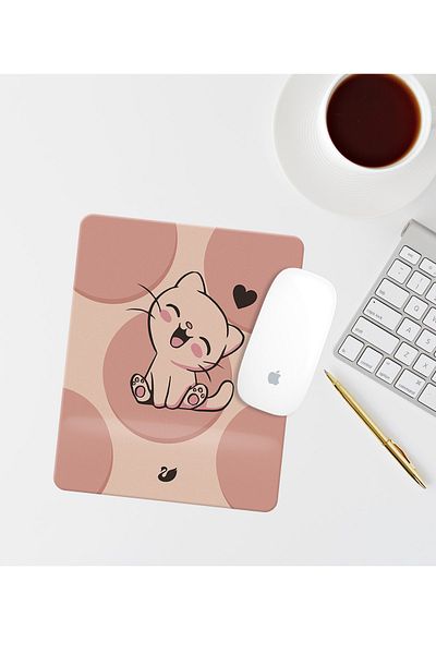 Özer Store Cute Cat Drawing Rectangular Mouse Pad with Wrist Support Mouse Pad