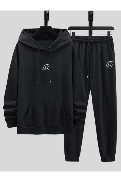 Deocept Combinație de hanorac și pantaloni de trening cu imprimeu Naruto Team pentru bărbați