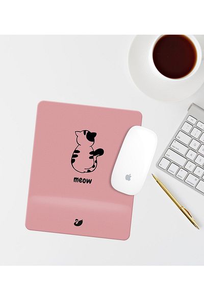 Özer Store Minimal Cat Drawing Rectangular Mouse Pad with Wrist Support Mouse Pad