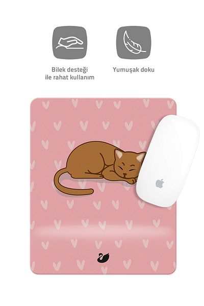 Özer Store Cute Cat Drawing Rectangular Mouse Pad with Wrist Support Mouse Pad