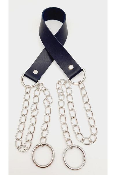 angel çanta aksesuar Navy Blue Faux Leather - Μονή στρώση και λεπτή λαβή αλυσίδας Ασημί