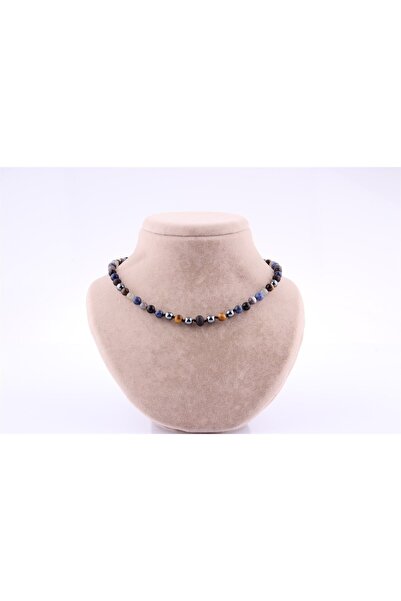 Deniz Doğal Taş قلادة الطالب من اللازورد، الصوداليت، العنبر، اللابرادوريت، عين النمر، العقيق بوستوانا والهيماتيت