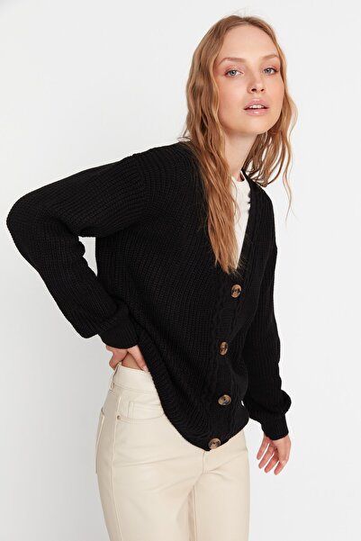 Trendyol Collection Hair Knitted Patterned Black Knitwear Cardigan - TWOAW23HI00627