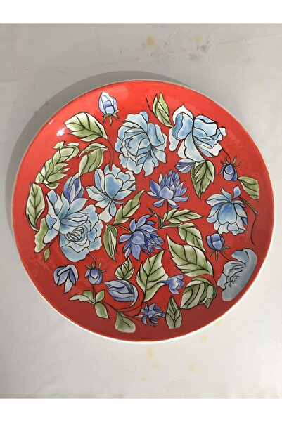 Limoncello Nar Çiçeği Kırmızı El Yapımı Dekoratif Çini Tabak 30 Cm