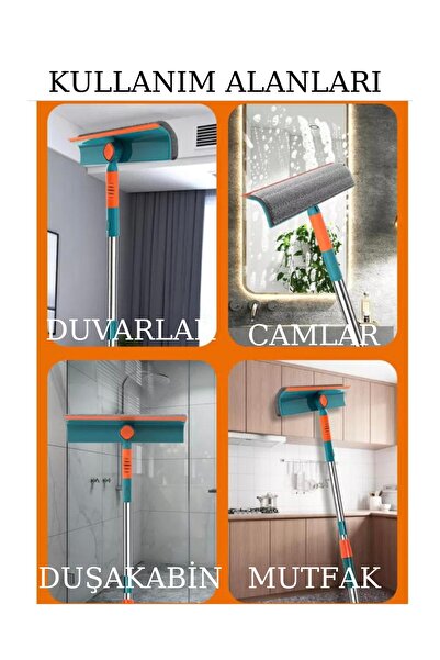 Oliva Nero Teleskopik Cam Temizleyici – Oynar Başlıklı, Mikrofiber Bezli & Çekçekli Aparat - Pratik Cam Silme