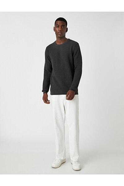 Koton Strukturierter Pullover mit Rundhalsausschnitt