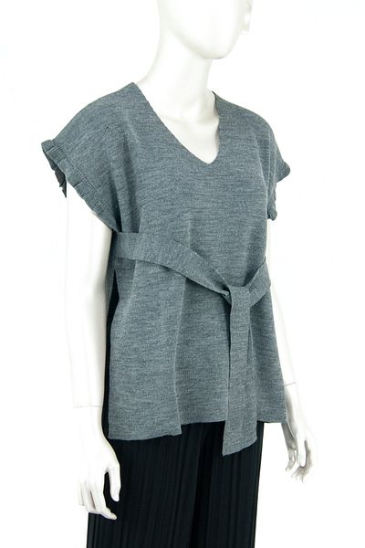 Oppland Women's Winter V-Neck Belted Waist Half Sleeve Lycra Woven Knitwear Shirt Top Sweater