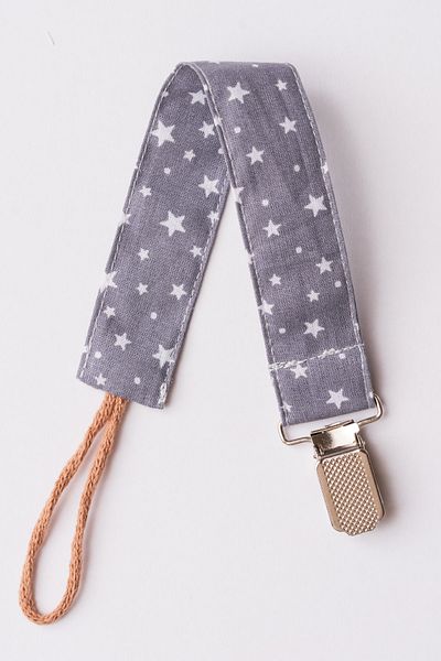 MyVera Star Patterned Gray Pacifier Hanger - Fabric Cotton Laced Pacifier Chain - Pacifier Holder