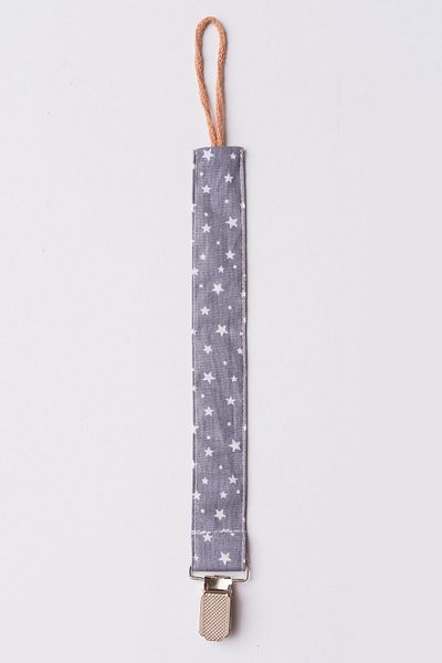 MyVera Star Patterned Gray Pacifier Hanger - Fabric Cotton Laced Pacifier Chain - Pacifier Holder