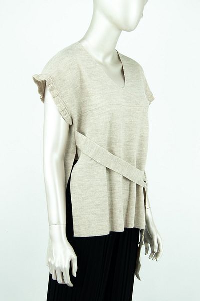 Oppland Women's Winter V-Neck Belted Waist Half Sleeve Lycra Woven Knitwear Shirt Top Sweater