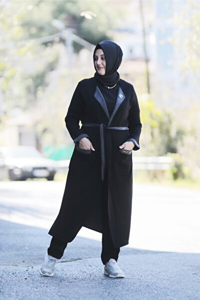 Zey&Ka Butik Büyük Beden Biyeli Kemerli Çelik Örme Cepli Triko Giy Çık Kap Ceket